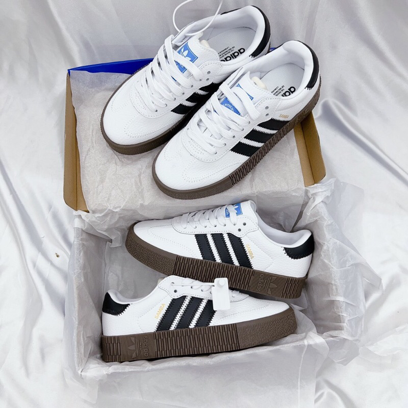 Giày sneaker _adidas Samba ĐẾ CAO rose ‘Cloud White’Full box, Giày adidas samba trắng đen đế nâu cao nam nữ