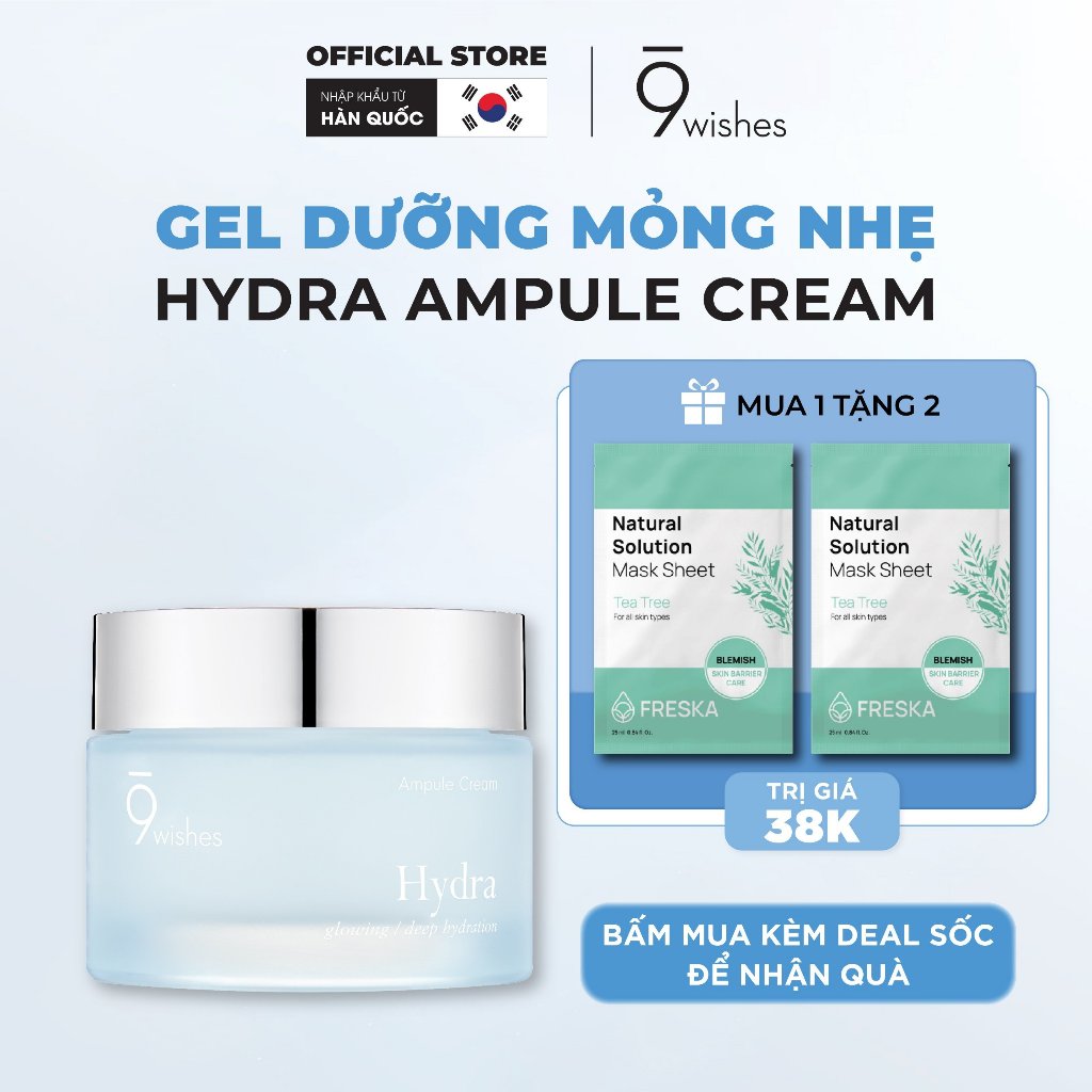 Kem dưỡng ẩm dạng gel 9 Wishes Hydra Ampule Cream 50ml