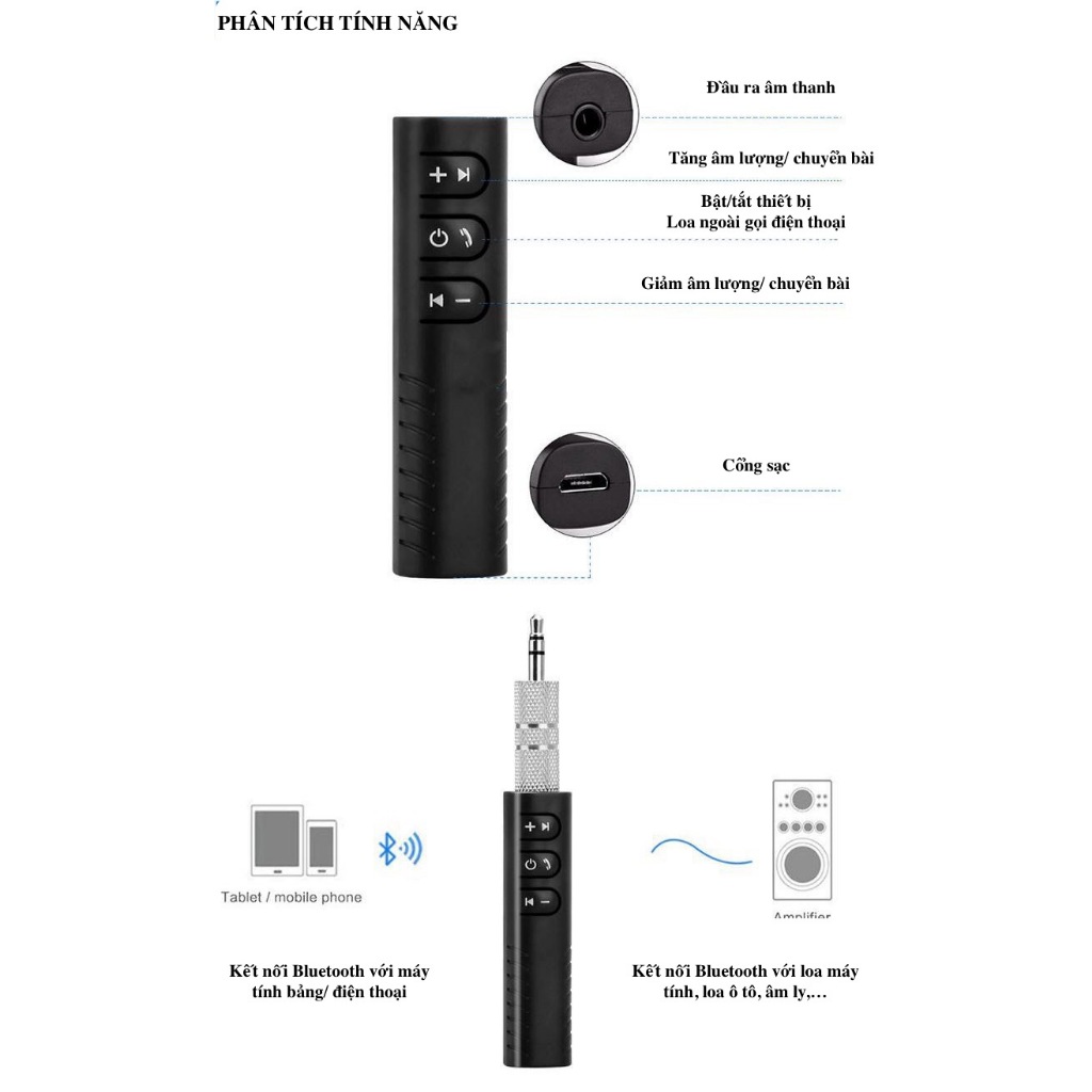 Bộ Thu Tín Hiệu Âm Thanh Không Dây Kết Nối Bluetooth 3.5mm AUX Cho Xe Hơi