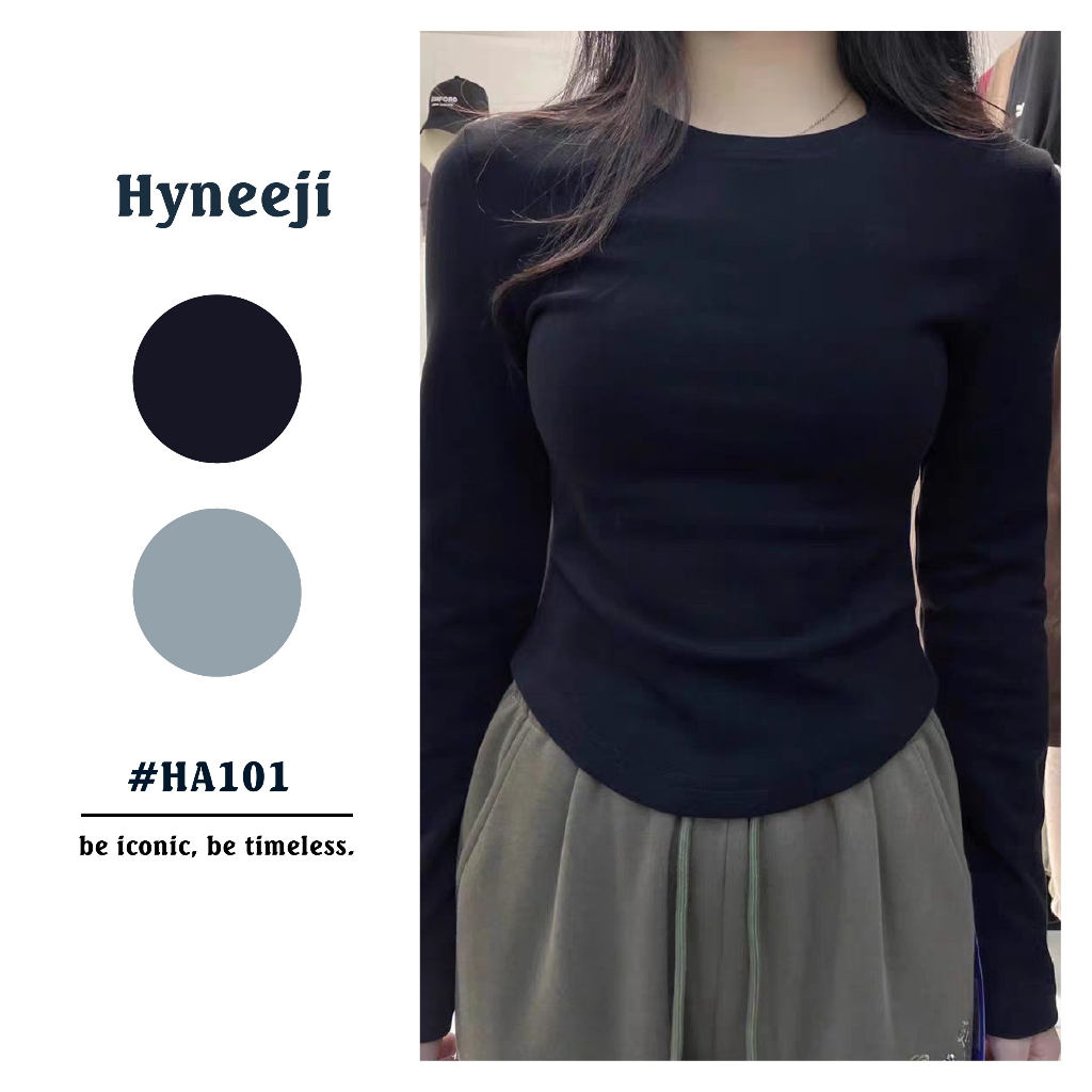 Áo croptop dài tay Hyneeji #HA101 trơn cổ tròn vạt bầu dáng ôm