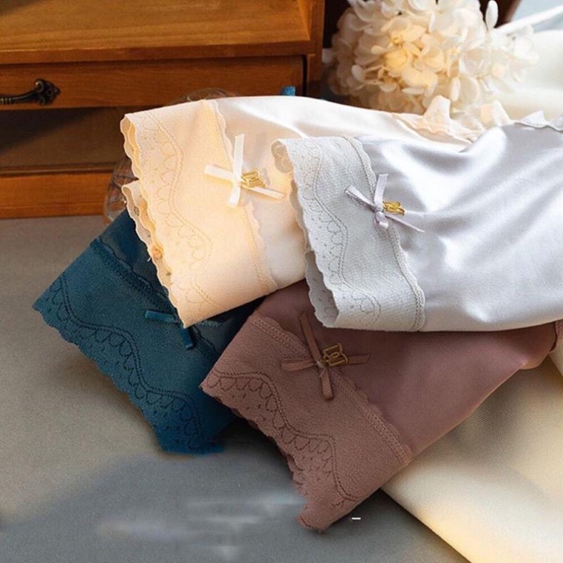 Combo 5 quần lót nữ lụa satin viền sóng cạp cao chất mát lạnh siêu phẩm