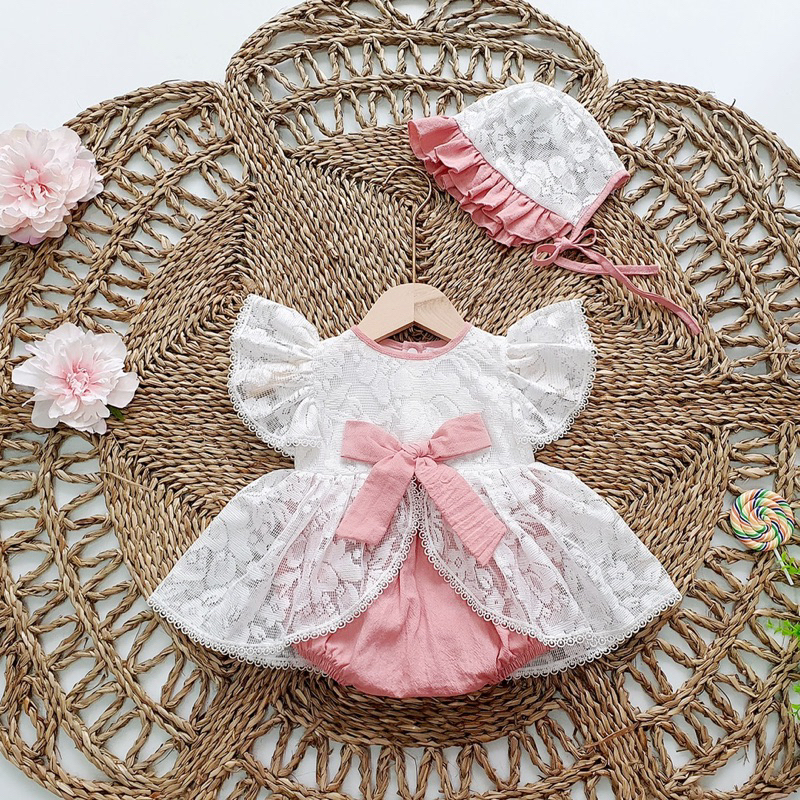 Body Váy Linen Hồng 𝐍𝐇𝐈́𝐌 𝐗𝐔̀ 𝐊𝐈𝐃𝐒 Cho Bé Gái Sơ Sinh, Đầy Tháng, Thôi Nôi, Sinh Nhật Chất Linen Bột B030