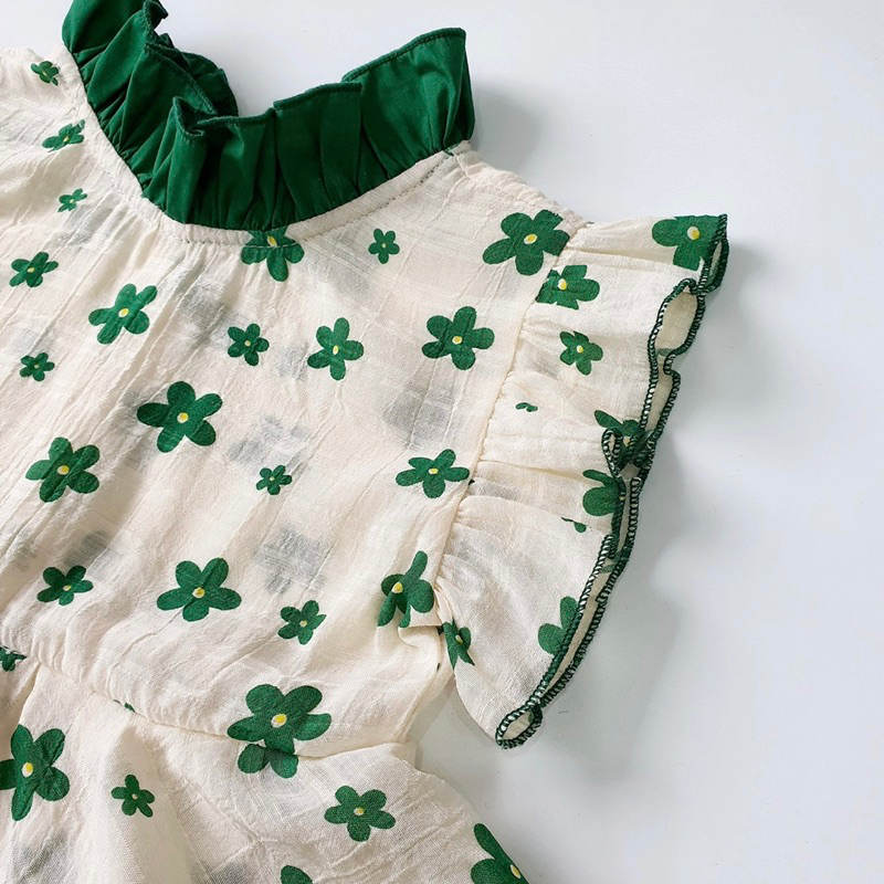 Body váy hoa xanh cánh tiên 𝐍𝐇𝐈́𝐌 𝐗𝐔̀ 𝐊𝐈𝐃𝐒 Cho Bé Gái Sơ Sinh, Đầy Tháng, Thôi Nôi, Sinh Nhật chất tơ lụa B058