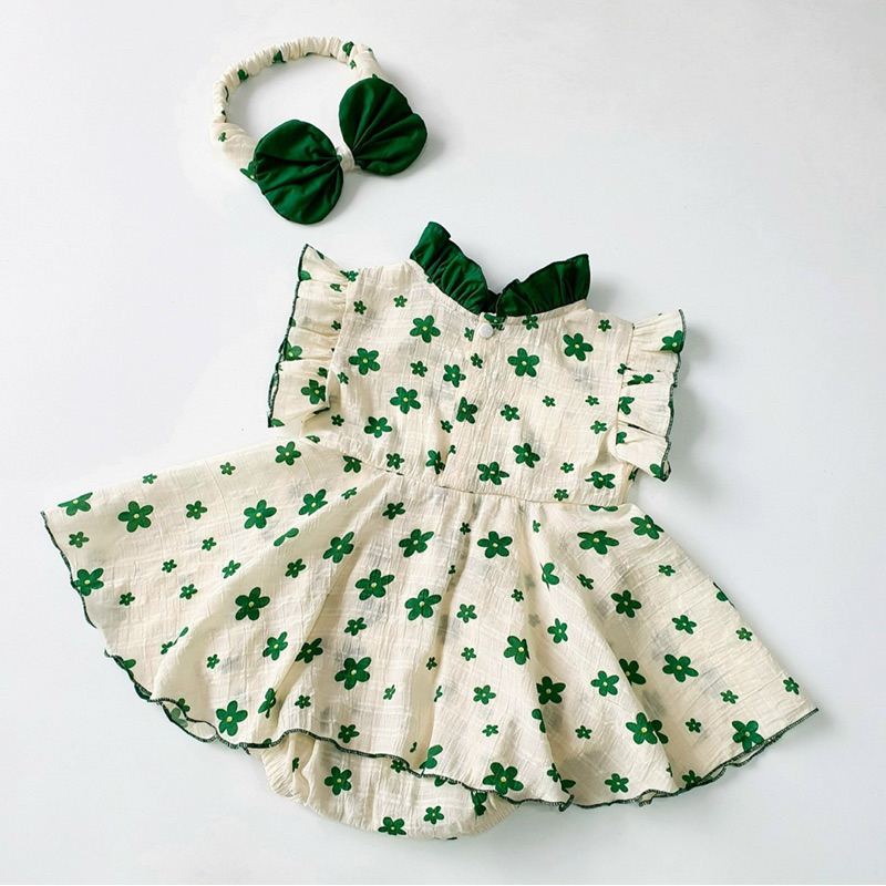 Body váy hoa xanh cánh tiên 𝐍𝐇𝐈́𝐌 𝐗𝐔̀ 𝐊𝐈𝐃𝐒 Cho Bé Gái Sơ Sinh, Đầy Tháng, Thôi Nôi, Sinh Nhật chất tơ lụa B058