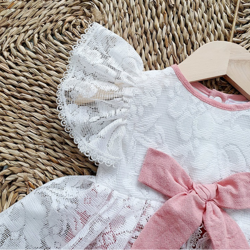 Body Váy Linen Hồng 𝐍𝐇𝐈́𝐌 𝐗𝐔̀ 𝐊𝐈𝐃𝐒 Cho Bé Gái Sơ Sinh, Đầy Tháng, Thôi Nôi, Sinh Nhật Chất Linen Bột B030