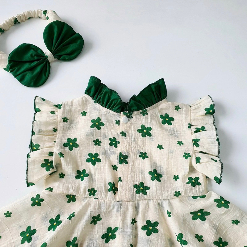 Body váy hoa xanh cánh tiên 𝐍𝐇𝐈́𝐌 𝐗𝐔̀ 𝐊𝐈𝐃𝐒 Cho Bé Gái Sơ Sinh, Đầy Tháng, Thôi Nôi, Sinh Nhật chất tơ lụa B058