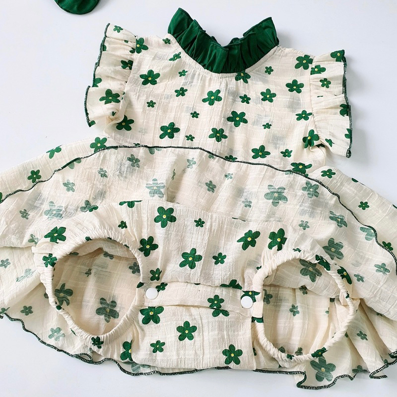 Body váy hoa xanh cánh tiên 𝐍𝐇𝐈́𝐌 𝐗𝐔̀ 𝐊𝐈𝐃𝐒 Cho Bé Gái Sơ Sinh, Đầy Tháng, Thôi Nôi, Sinh Nhật chất tơ lụa B058