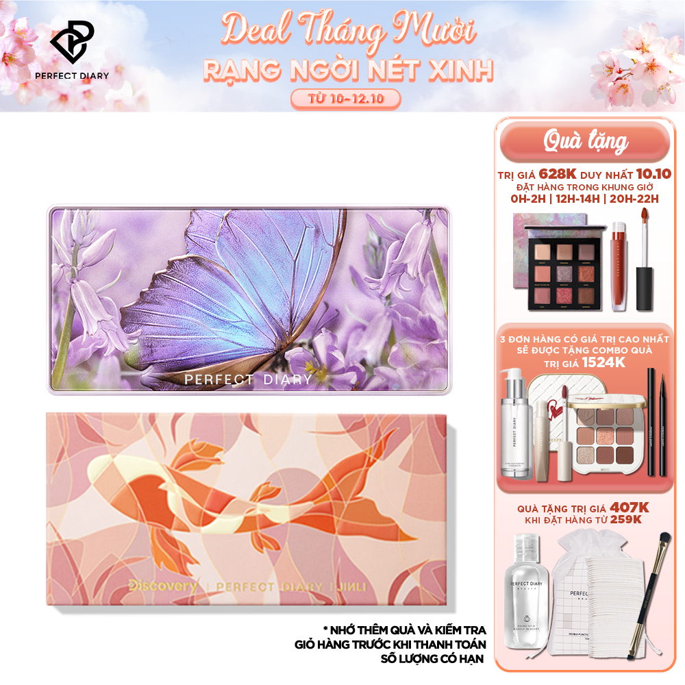 Bộ bảng phấn mắt Perfect Diary màu lên đẹp chống thấm nước có cọ với 12 sắc 28g