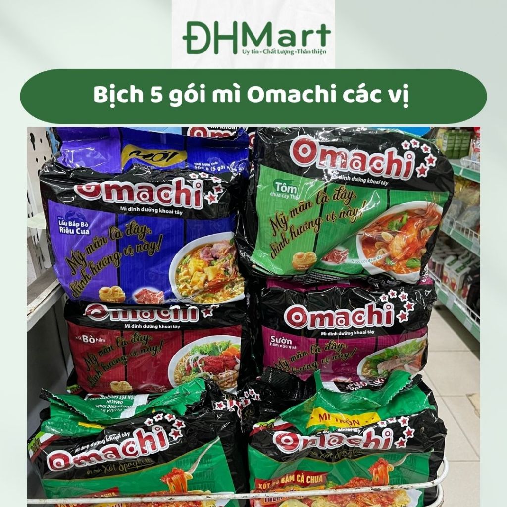 Bịch 5 gói mì tôm Omachi vị lẩu riêu cua bắp bò, sườn hầm ngũ quả, tôm chua cay Thái, xốt bò hầm, mì trộn xốt Spaghetti