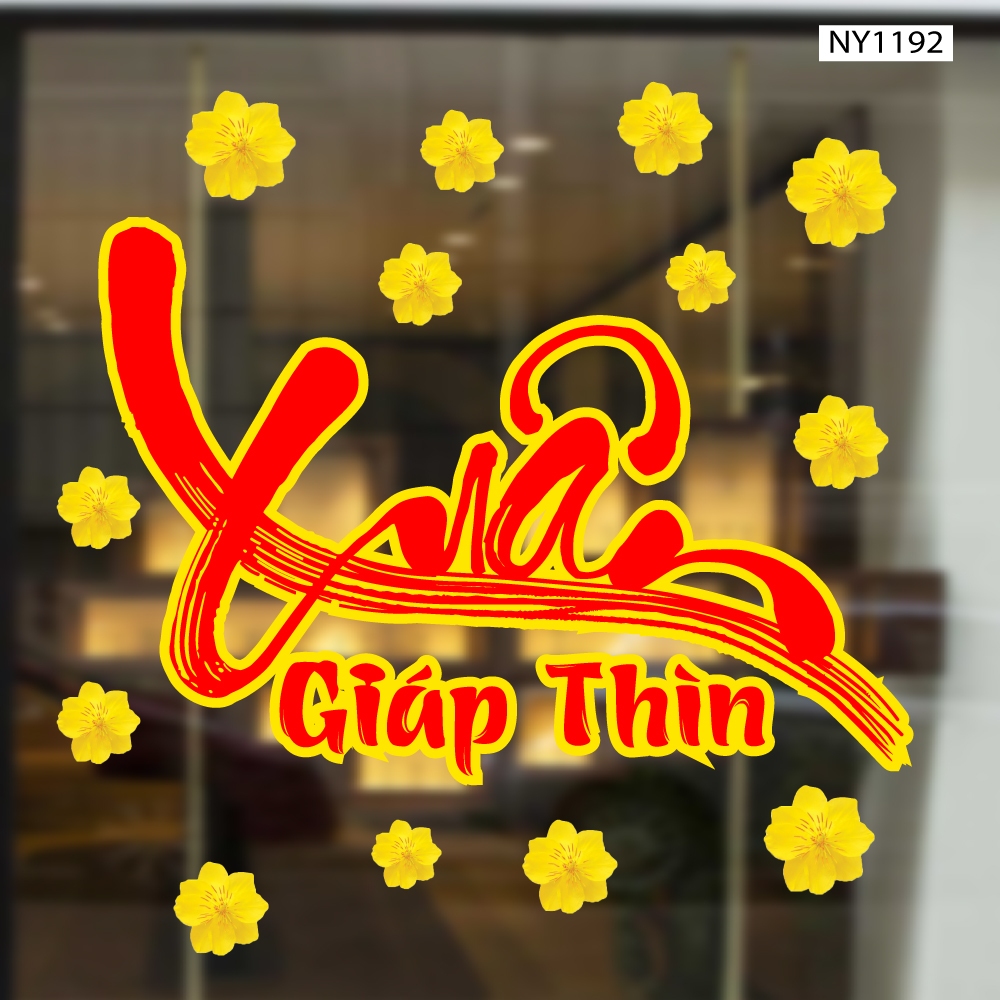 Decal trang trí tết cao cấp - Decal chúc tết happy new year có keo sẵn dán được trên tường và kính màu sắc nét
