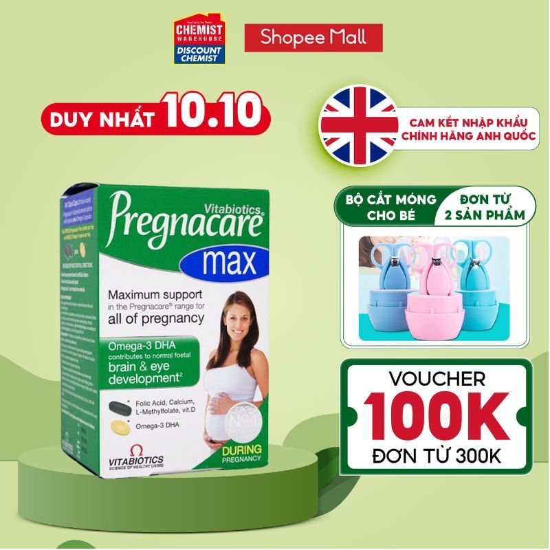 Vitamin tổng hợp bầu Pregnacare Max Vitabiotics 84 viên bổ sung vitamin, acid folic và DHA cho bà bầu của Anh