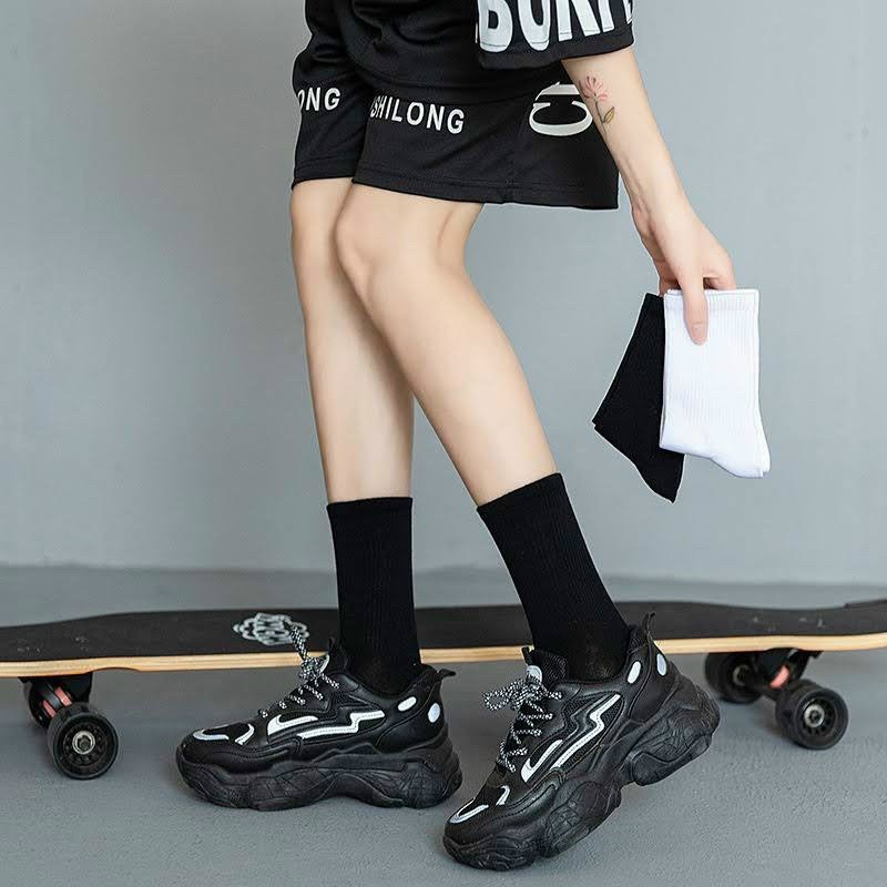 Tất vớ trơn cổ cao nam nữ hai màu trắng đen cotton mềm thoáng mát dễ phối đồ bán chạy giá rẻ hanava