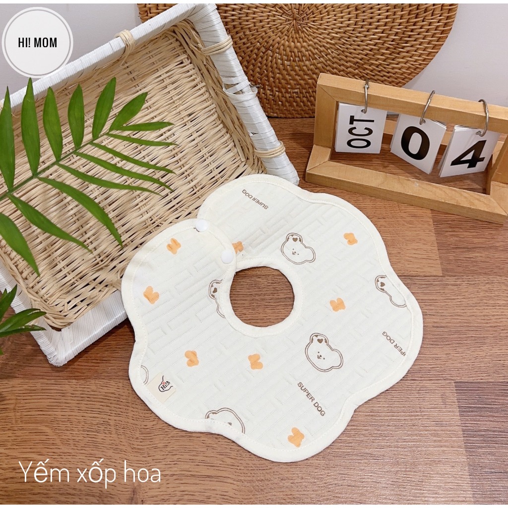 Set 2 yếm tròn Cotton trần Hàn Himom cao cấp mix hình đáng yêu cho em bé