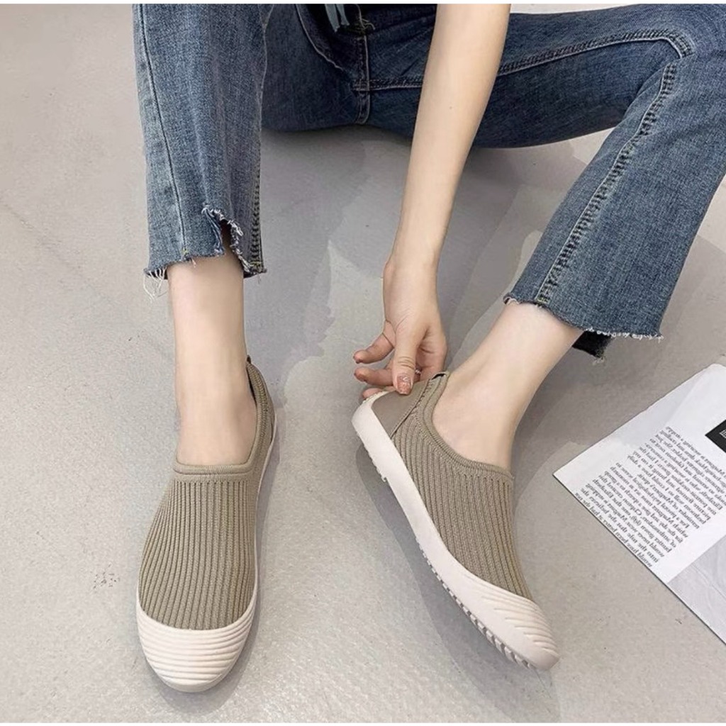 Giày lười nữ MiuMiu vải chun đế cao su đúc siêu êm chân