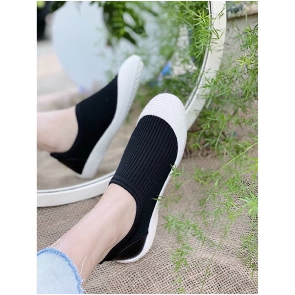 Giày lười nữ MiuMiu vải chun đế cao su đúc siêu êm chân