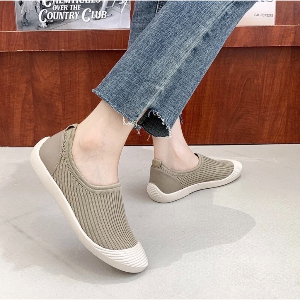 Giày lười nữ MiuMiu vải chun đế cao su đúc siêu êm chân