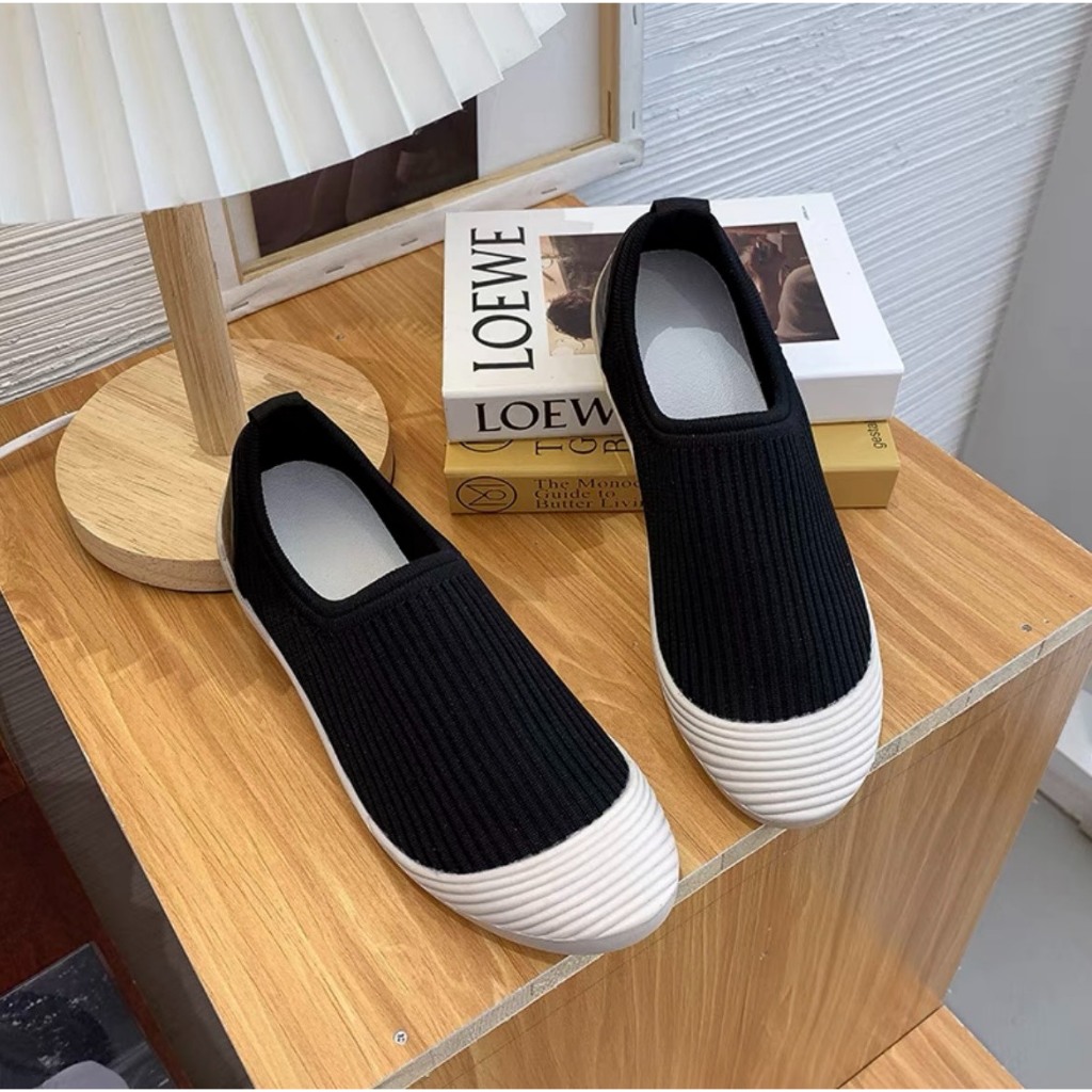 Giày lười nữ MiuMiu vải chun đế cao su đúc siêu êm chân