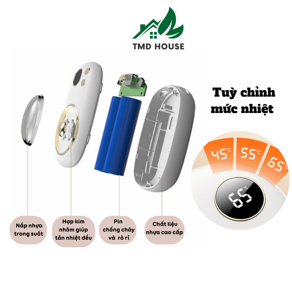 Máy sưởi mini cầm tay TMD cao cấp dung lượng cao 10000mAh túi sưởi ấm tích điện chườm nóng bụng kinh