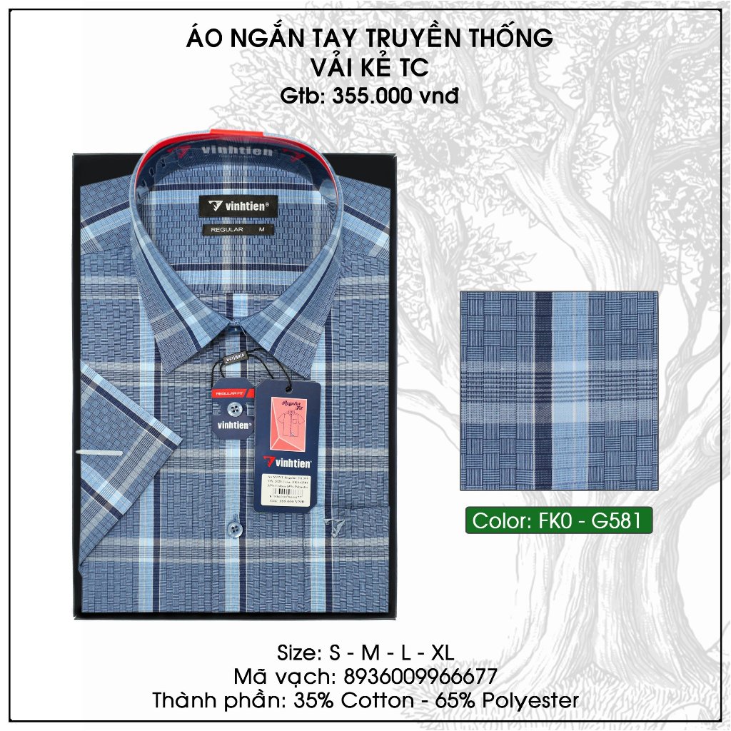Áo Sơ Mi Ngắn Tay Sọc Caro Vạt Ngang Form Regular Vĩnh Tiến 355 - Nhiều Màu
