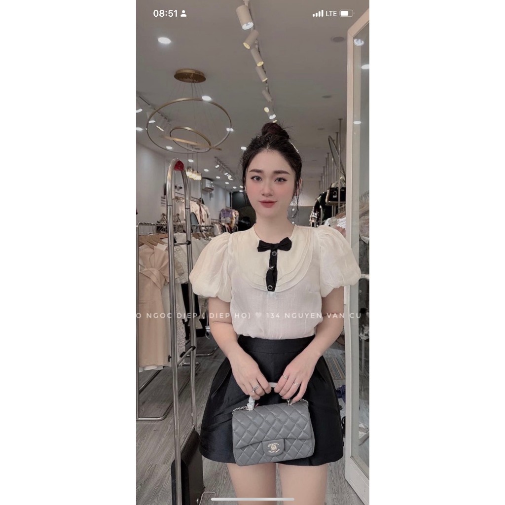 ÁO sơ mi đũi cộc tay 2 lớp thiết kế nơ phối cúc ngọc siêu xinh_mã 23202