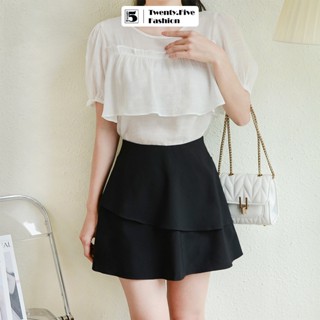 Quần giả váy nữ Twentyfive cạp cao dáng xoè bèo 2 tầng ngắn SC26