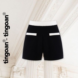 Tingoan® - quần short cạp chun cao len đen cạp chun viền túi trắng naomi short/bl