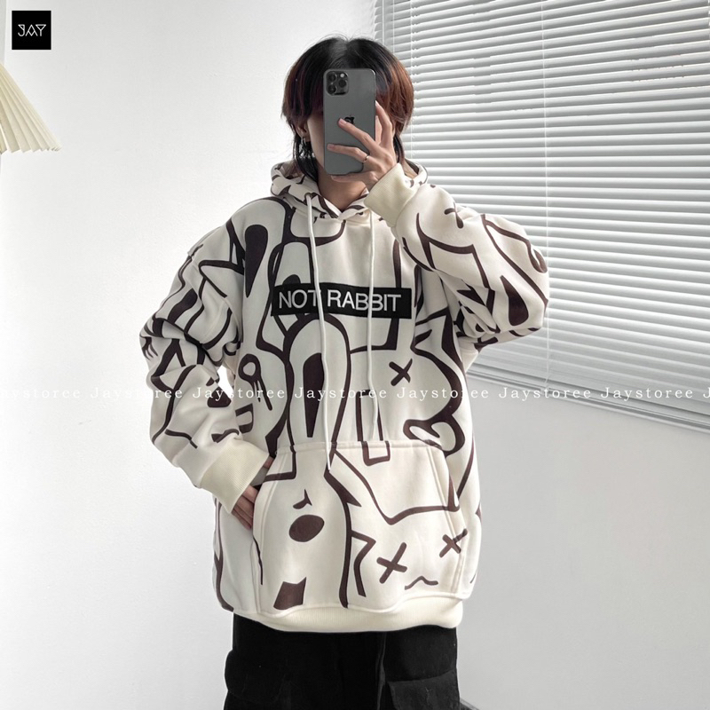 Áo Khoác Hoodie nỉ NOT RABBIT In Hình Chữ Thêu Form Rộng Unisex Nam Nữ - JAYSTOREE 🖤