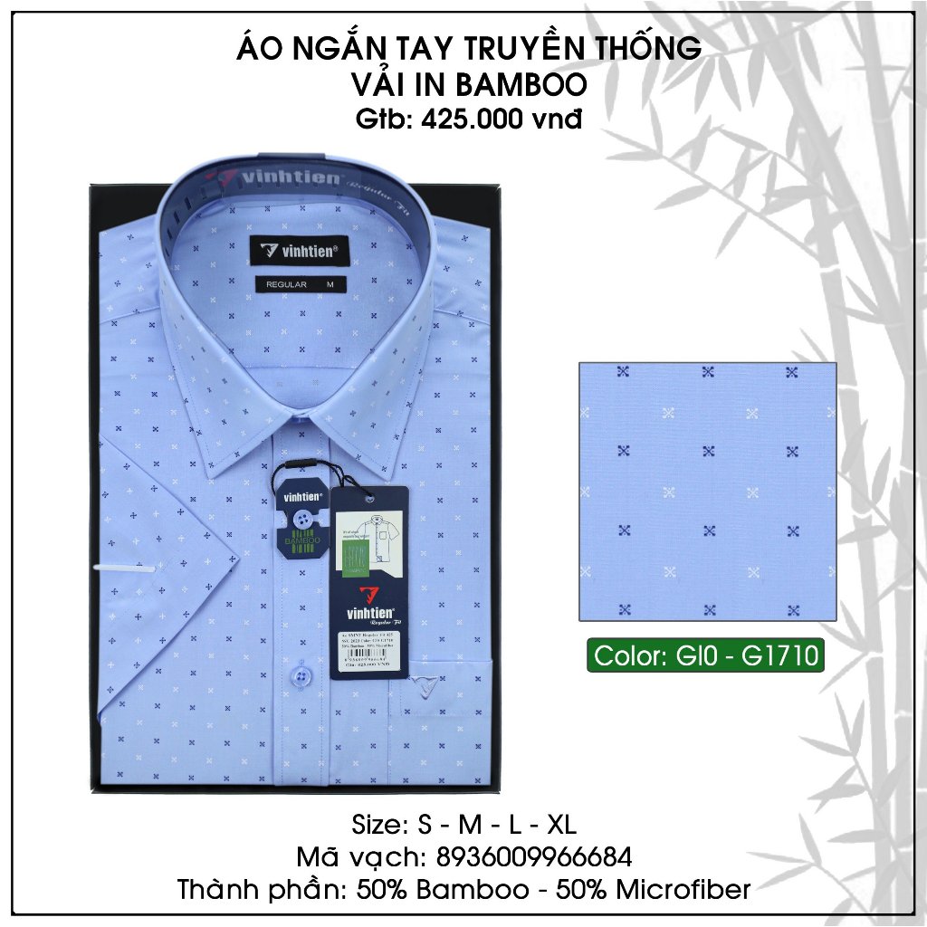 Áo Sơ Mi Ngắn Tay Vải Bamboo Vạt Ngang Form Regular Vĩnh Tiến 425 - Nhiều Màu