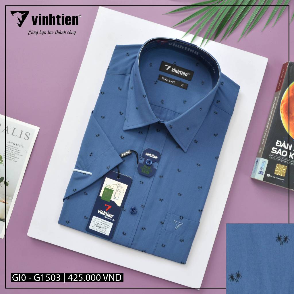 Áo Sơ Mi Ngắn Tay Vải Bamboo Vạt Ngang Form Regular Vĩnh Tiến 425