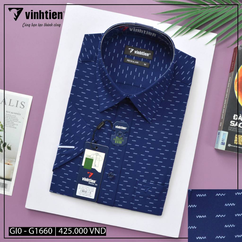 Áo Sơ Mi Ngắn Tay Vải Bamboo Vạt Ngang Form Regular Vĩnh Tiến 425
