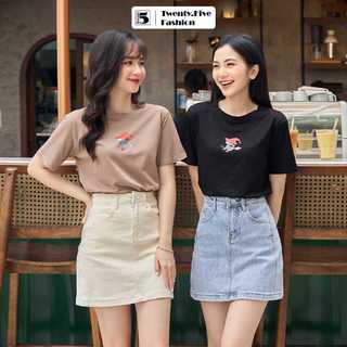 Chân váy jeans nữ Twentyfive chữ A ngắn năng động cạp cao tôn dáng vải mềm co dãn 3753