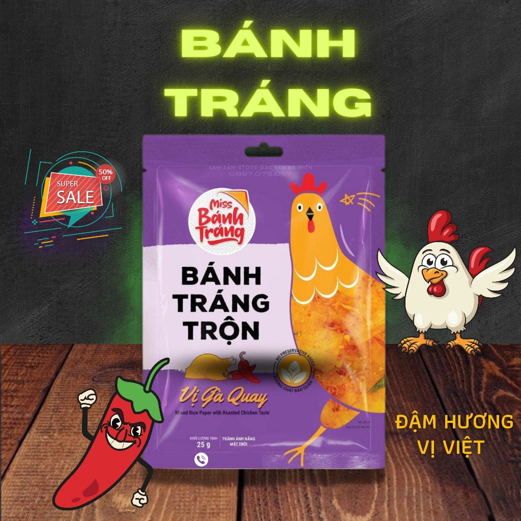 Miss Bánh Tráng Trộn Vị Gà Quay - Chef Biggy Store - Thơm Ngon Đủ Vị - Gói 20-23g