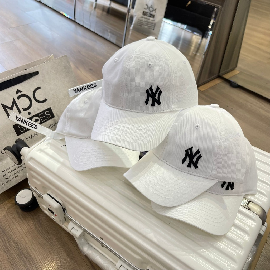 Mũ/Nón Lưỡi Trai Mlb  *Logo Ny* - Trắng- Dây Dài - Authentic 100%