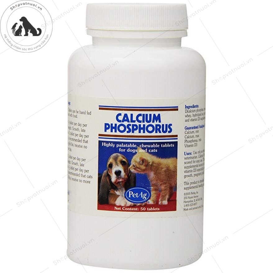 Viên Bổ Sung Canxi Phốt Pho Vitamin D3 Calcium Phosphorus PetAg Cho Chó Mèo