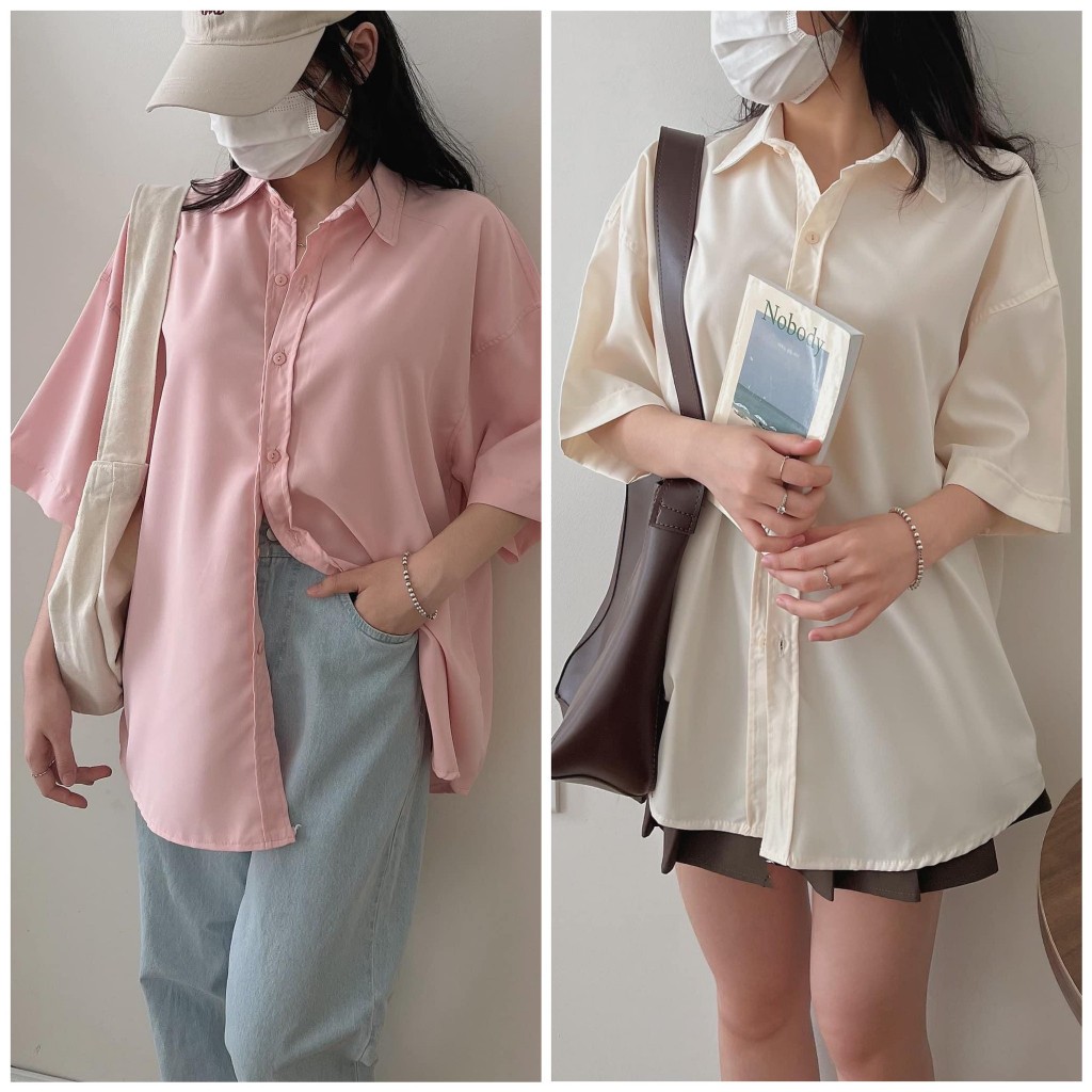 BARE_Áo sơ mi nữ ngắn tay, sơ mi ullzang tay cộc nhiều màu - A228
