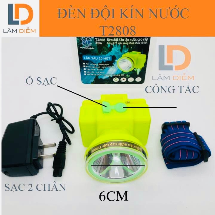 Đèn pin đội pin sạc chông nước lặn sâu 20m t2806 - 2808 - 2810
