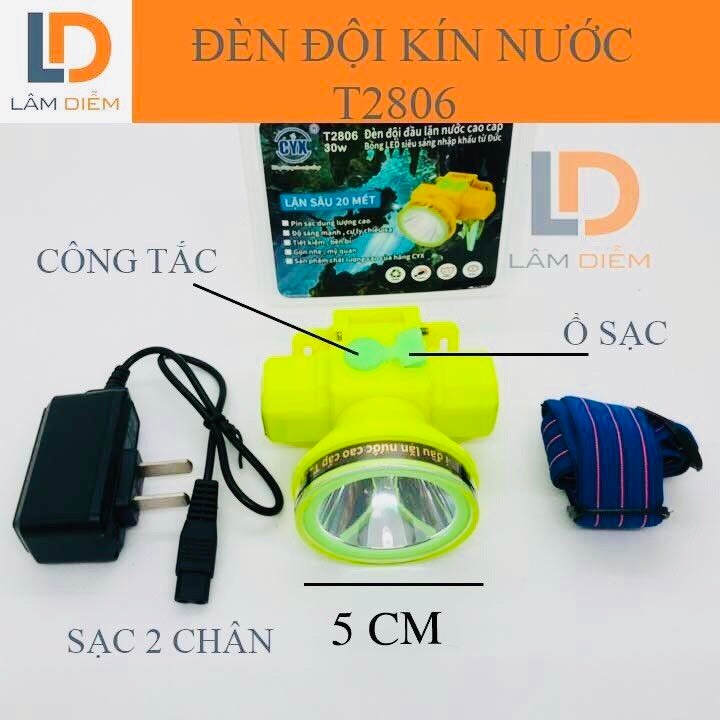 Đèn pin đội pin sạc chông nước lặn sâu 20m t2806 - 2808 - 2810