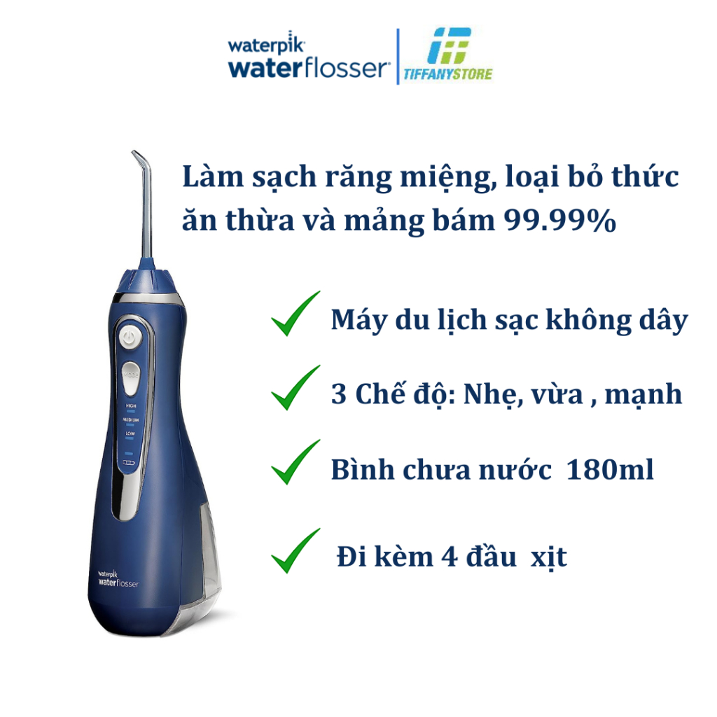 Máy tăm nước Waterpik WP 560 cầm tay du lịch không dây Advanced - Hàng chính hãng - Nhập tại Mỹ