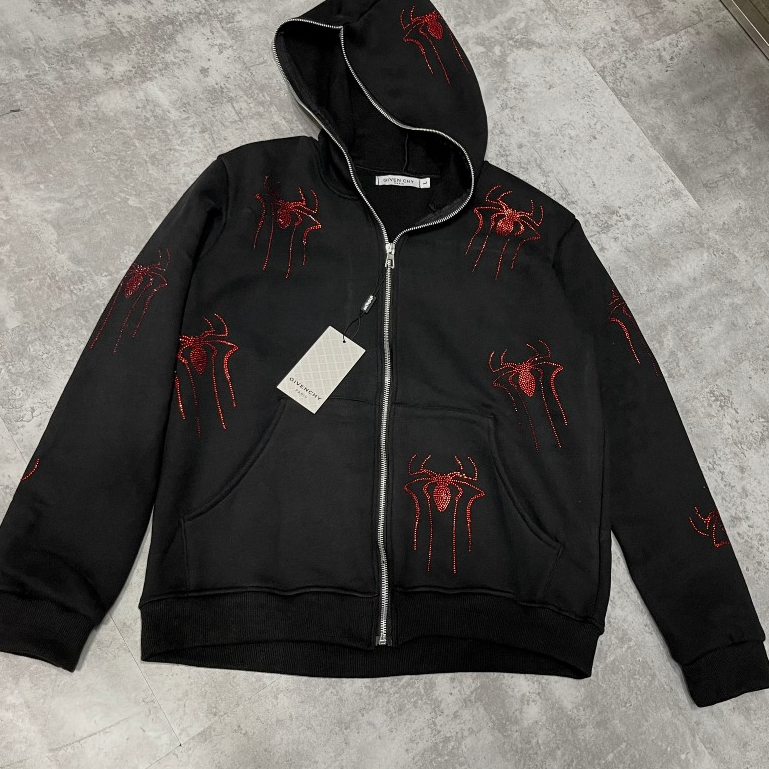 Áo Hoodie nhện mũ 2 lớp bản nỉ bông cotton khóa kim loại hoàn thiện cao Siêu cấp
