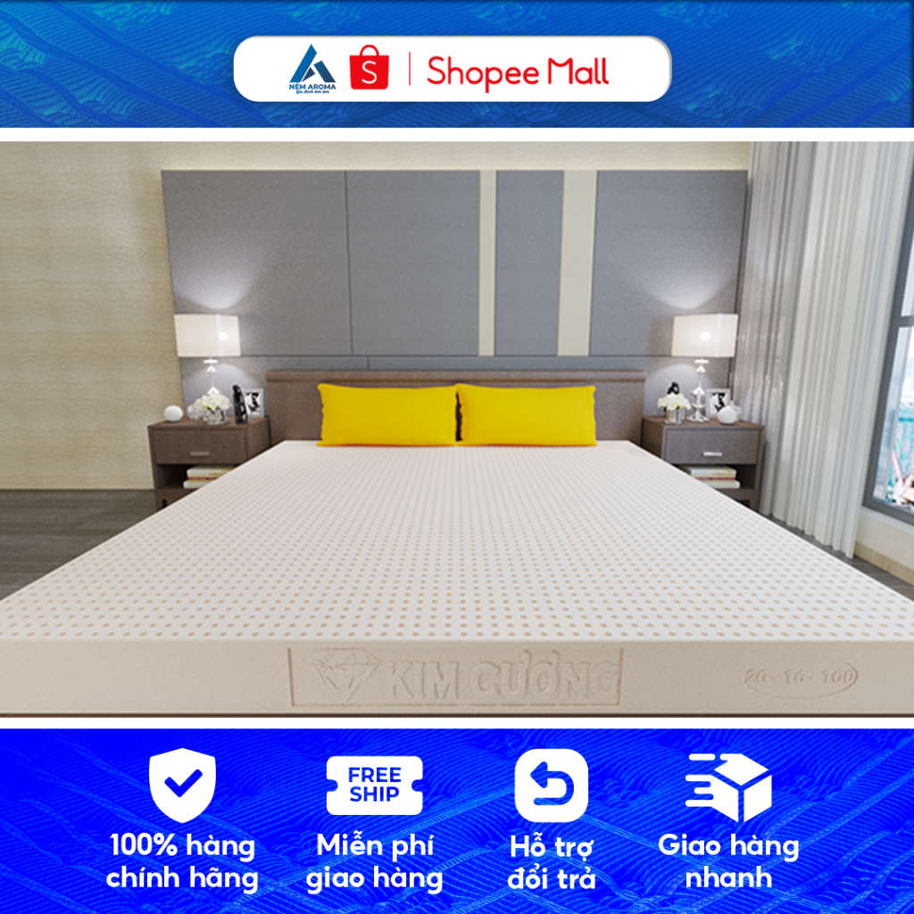 Nệm Cao Su Thiên Nhiên 100% Kim Cương Happy Gold - Êm Đàn Hồi Thoáng Khí Nâng Đỡ Cơ Thể - Bảo Hành Chính Hãng 12 Năm