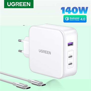 Củ sạc nhanh GaN Nexode 140W Ugreen 15339 CD289, 2xUSB-C 1xUSB-A, Kèm cáp USB-C 1m5 240W