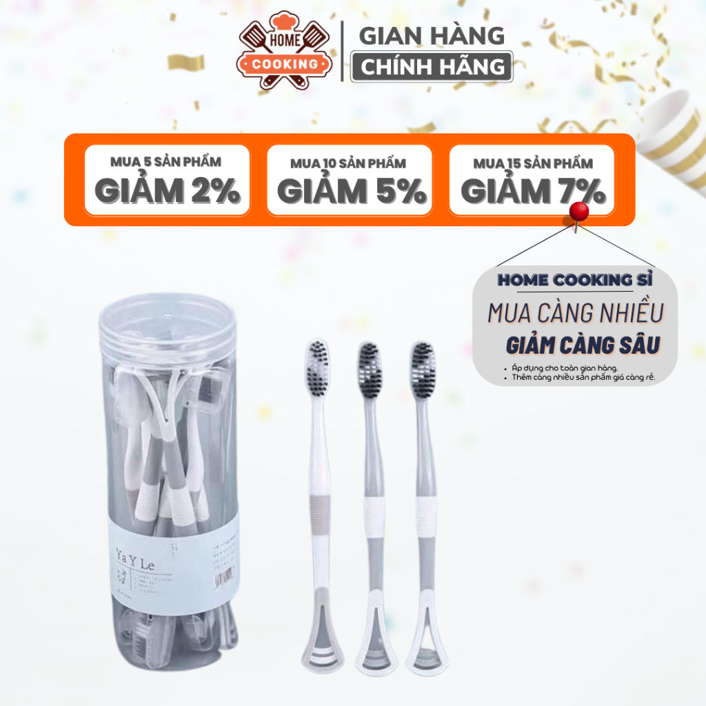 Set 8 Bàn Chải Đánh Răng 2 Đầu Có Cạo Rơ Lưỡi (Hộp Tròn Xám)