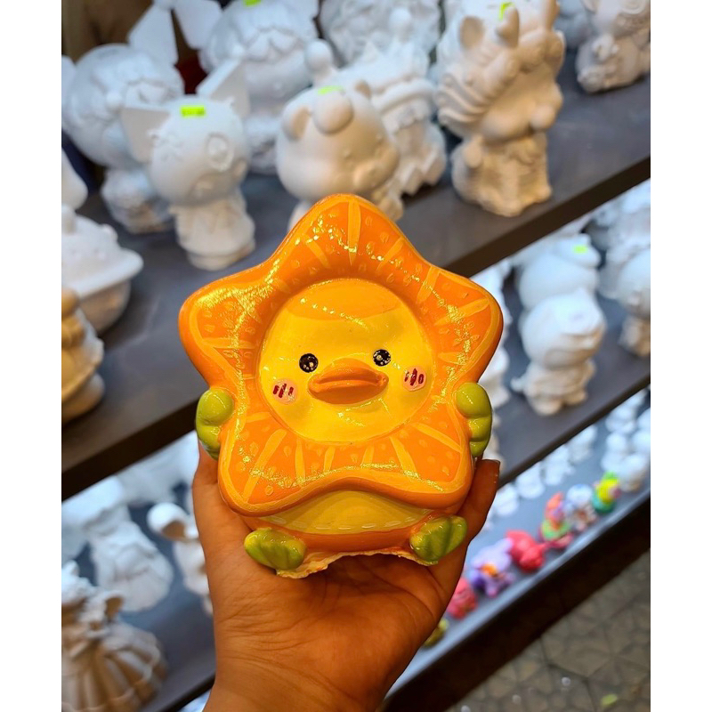 Tượng thạch cao tô màu Vịt Sao- Đồ chơi tô màu cho bé tặng kèm cọ và màu vẽ acrylic