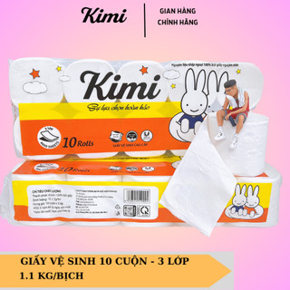 Giấy Vệ Sinh Kimi Bịch 10 Cuộn 1.1 kg siêu dai, mềm mịn, không có chất tẩy trắng - 𝐊𝐢𝐦𝐢 𝐂𝐨𝐦