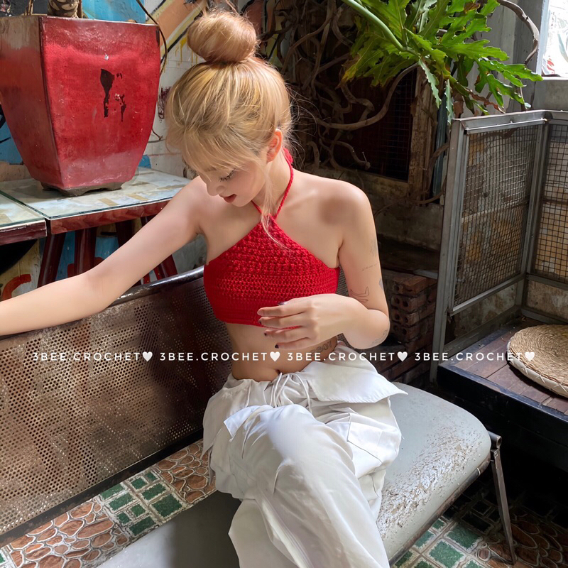 Áo yếm len đan lưng Top Handmade