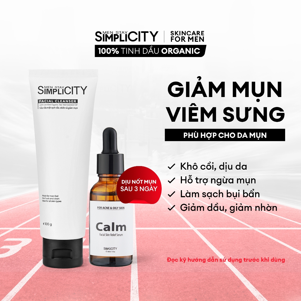 Bộ sản phẩm chăm sóc da nam giảm mụn viêm sưng Men Stay Simplicity Acne Relief Duo