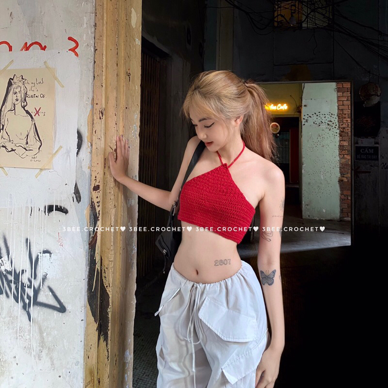 Áo yếm len đan lưng Top Handmade