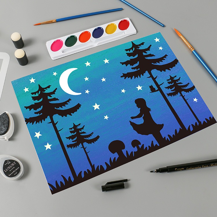 Bộ 16 khuôn vẽ cỡ A4 tô màu bóng đêm nghệ thuật, set khuôn vẽ tranh tô bóng