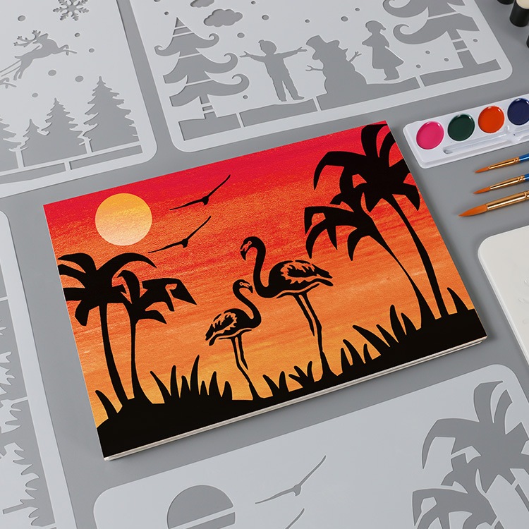 Bộ 16 khuôn vẽ cỡ A4 tô màu bóng đêm nghệ thuật, set khuôn vẽ tranh tô bóng