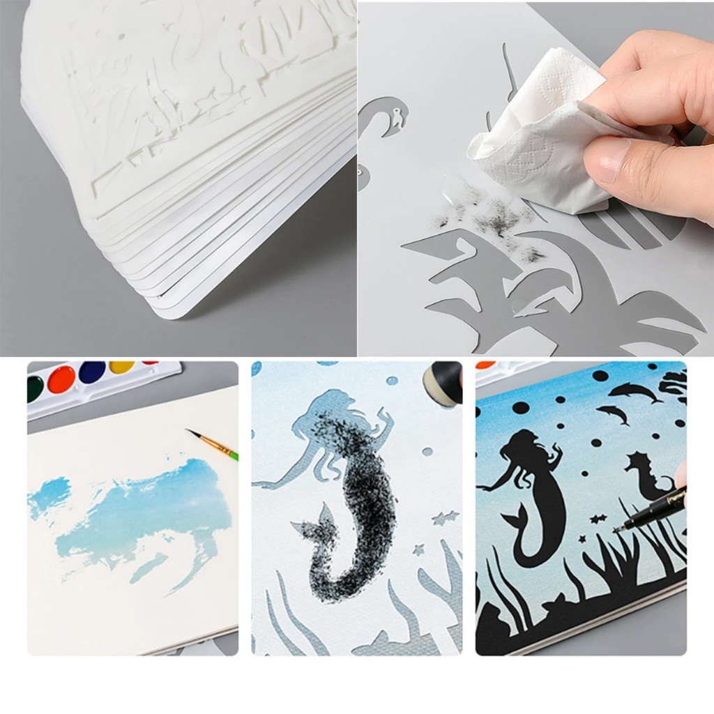 Bộ 16 khuôn vẽ cỡ A4 tô màu bóng đêm nghệ thuật, set khuôn vẽ tranh tô bóng